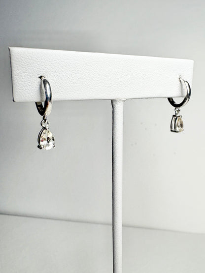 Oregon Sunstone Yellow Pear Dangle Drop Hoop Earrings Sterling Silver