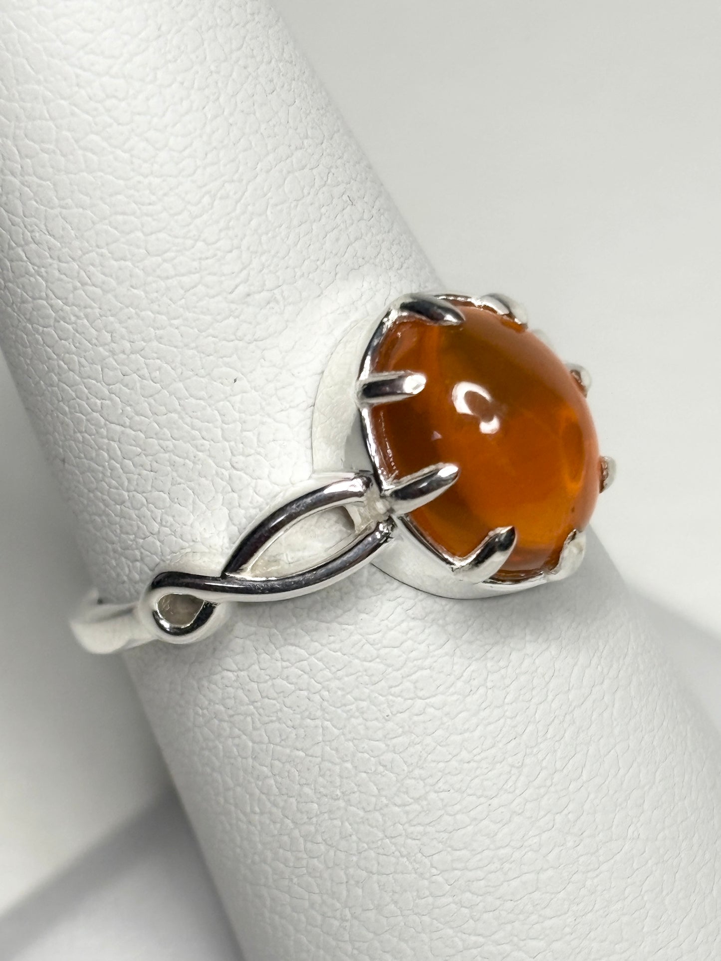 Oregon Fire Opal Cabochon Ring Sterling Silver size 7