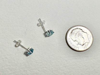 Aquamarine Cabochon Star Stud Earrings Sterling Silver 5mm