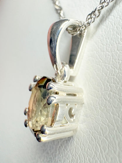 Bi Color Oregon Sunstone Solitaire Pendant Necklace Sterling Silver 18"