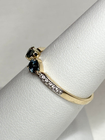 Sapphire and White Zircon Open Band Ring 9k Gold size 7