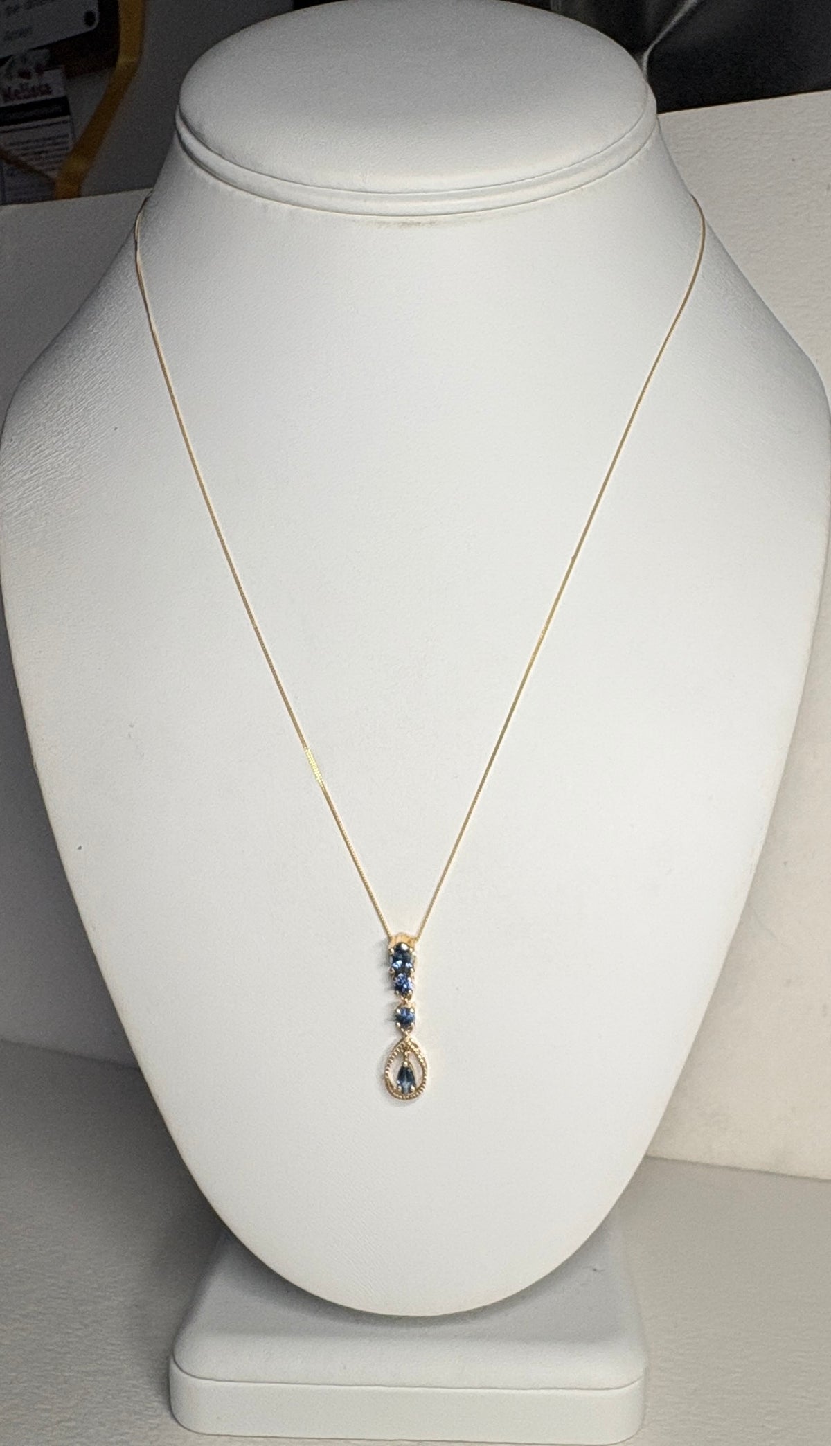 Montana Sapphire Drop Pendant Necklace 9k Gold 18"