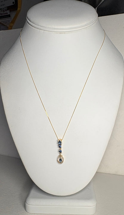 Montana Sapphire Drop Pendant Necklace 9k Gold 18"