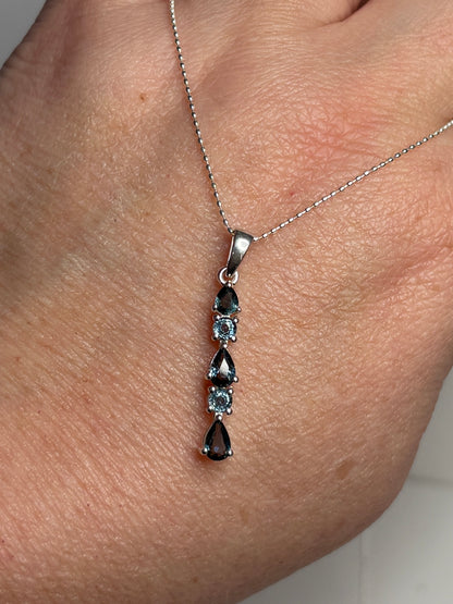 Australian Sapphire Pendant Necklace in Sterling Silver 18"