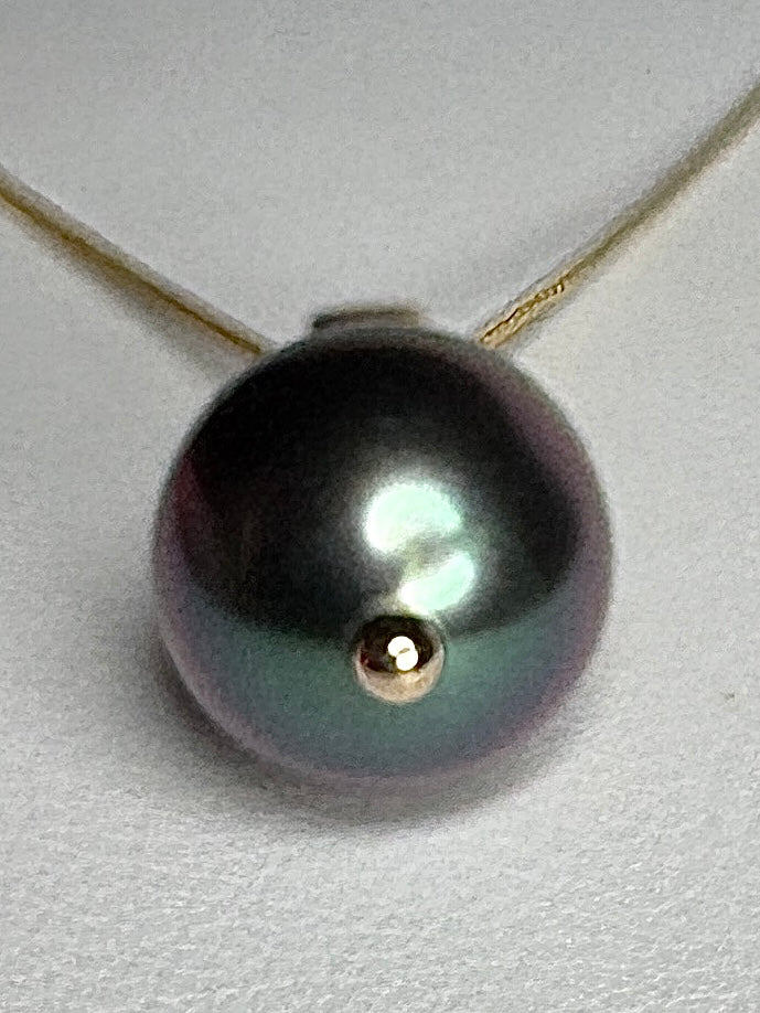 Tahitian Pearl with Zircon Pendant Necklace in Solid 9K Gold 18"