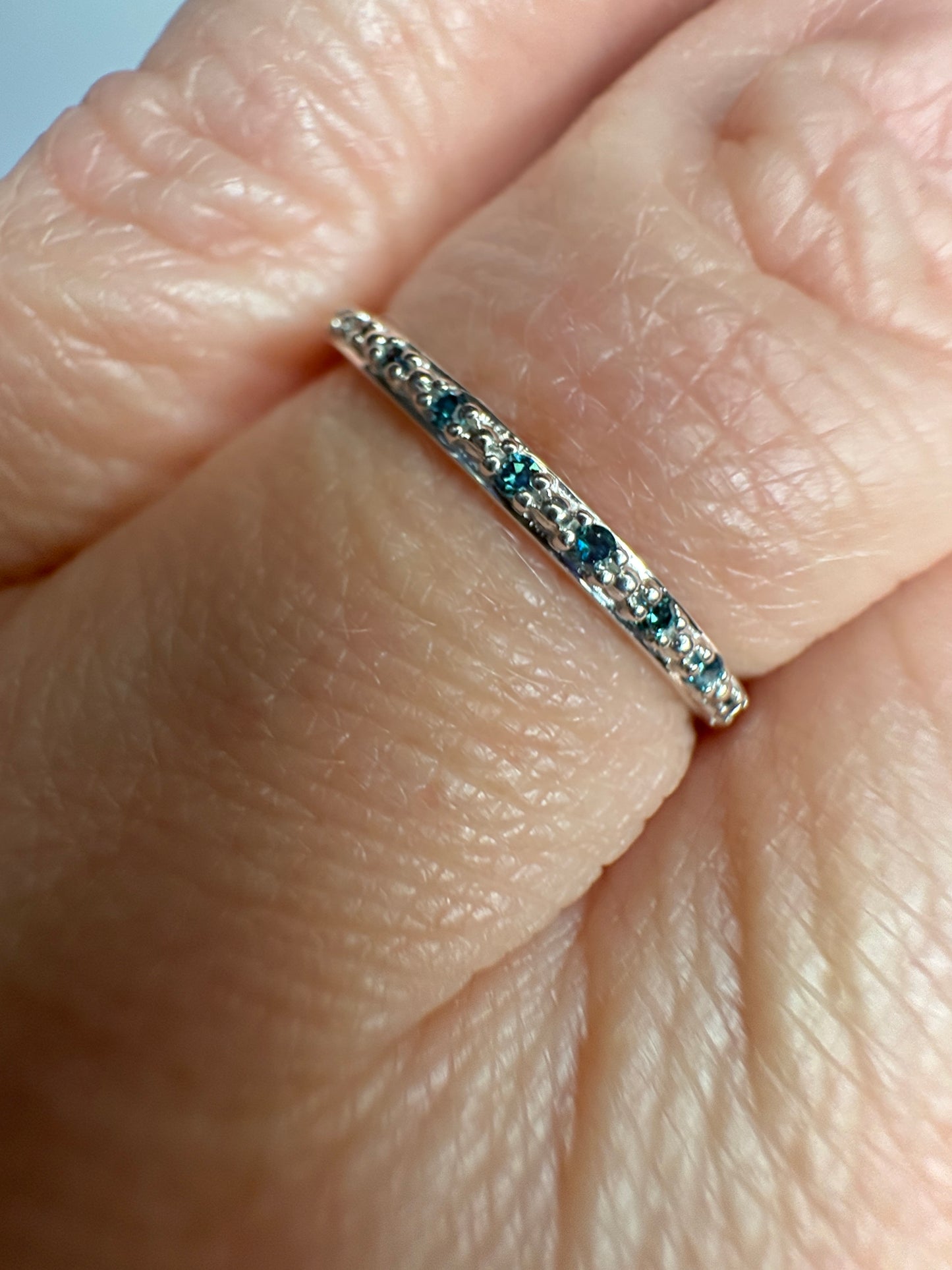 Dainty Blue Diamond Stackable Band Rings Stelring Silver .06ctw size 7
