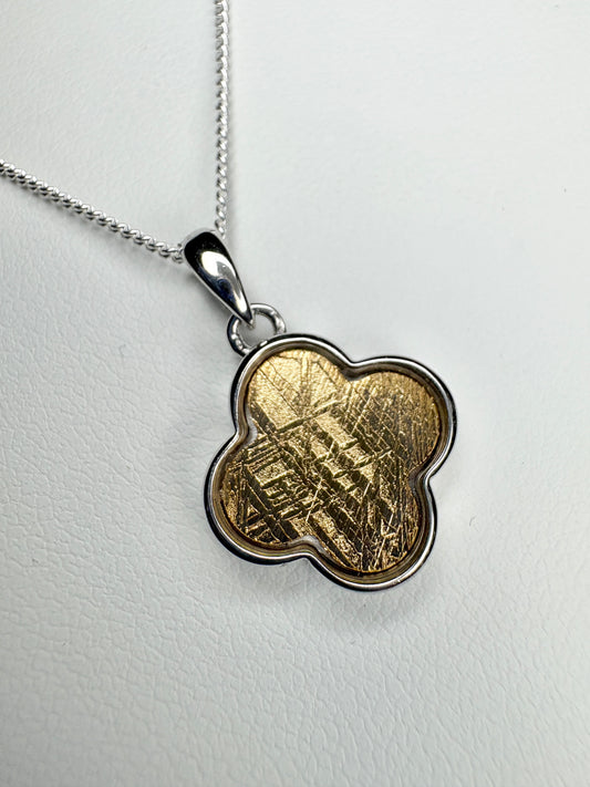 Genuine Gold Plated Meteorite Slice From Sweden in Sterling Silver Adjustable Chain 18-19"