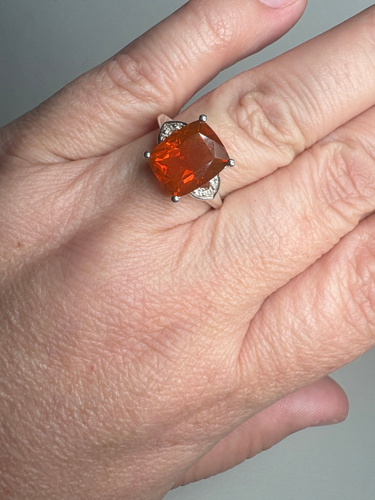 Large Oregon Fire Opal Ring in Sterling Silver size 7