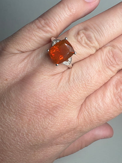 Large Oregon Fire Opal Ring in Sterling Silver size 7