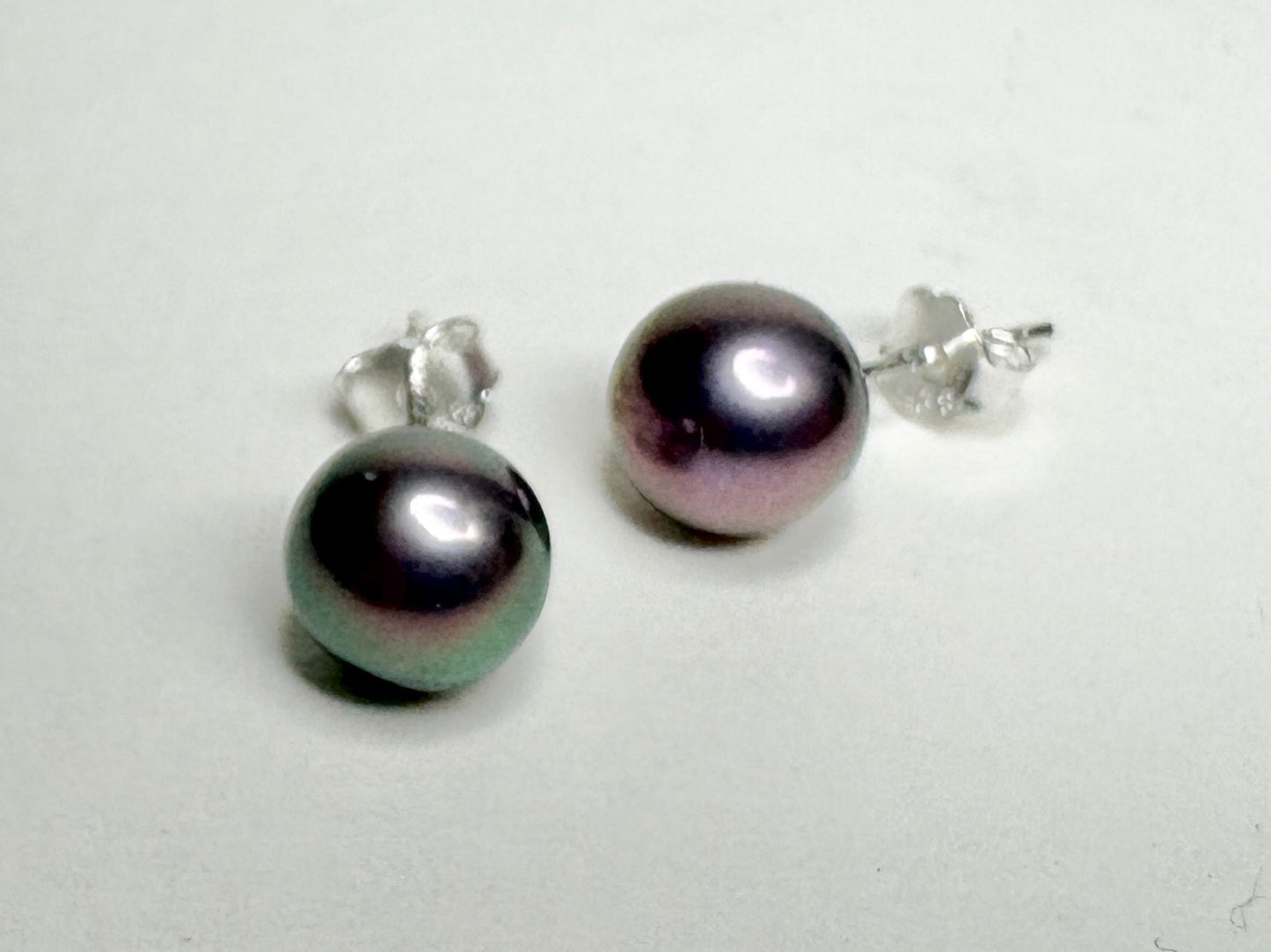 Naturally Purple Freshwater Cultured Pearl Studs Sterling Silver 7mm