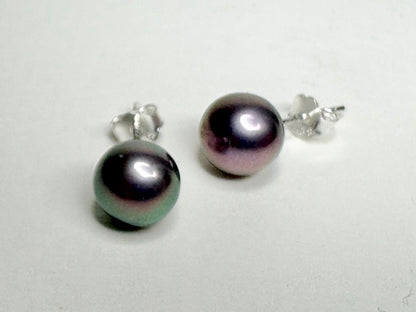 Naturally Purple Freshwater Cultured Pearl Studs Sterling Silver 7mm
