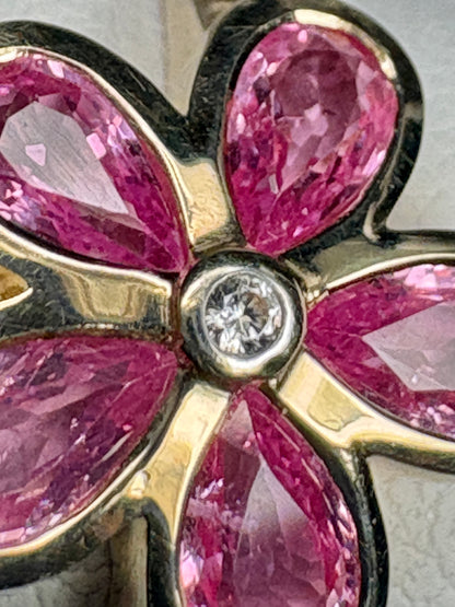 Pink Sapphire Bezel Set Flower Ring 9k Gold size 8