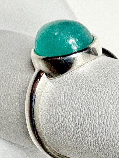 Peruvian Untreated Amazonite Bezel Set Ring Sterling Silver size 7