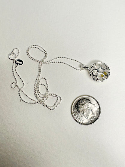 Natural Yellow Diamond in Honey Comb Cage Sterling SIlver Pendant Necklace 18"