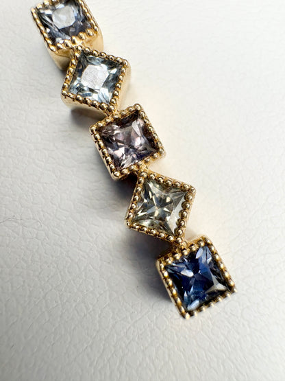 Natural Multi-Color Princess Cut Sapphire Bar Pendant Necklace in 9k Gold 18"