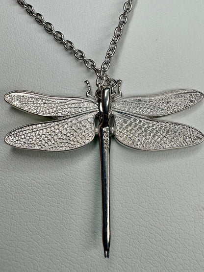30mm Rainbow Dragonfly Necklace. Sterfling Silver-White Sapphires