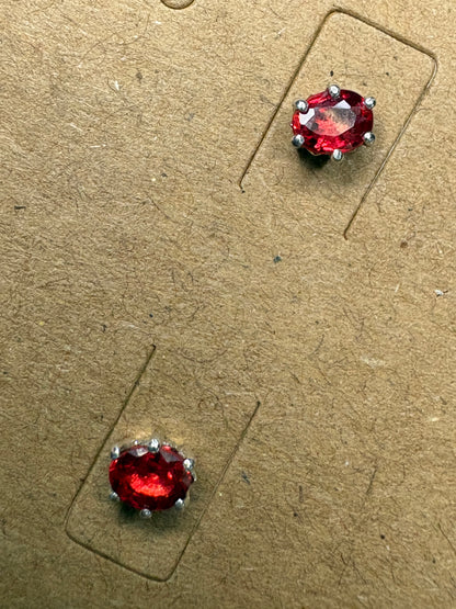 Natural Red Sapphire Stud Earrings Sterling Silver 4x3mm