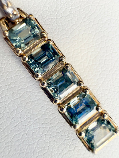 Untreated Montana Bar Sapphire and Diamond Pendant Necklace 9k with 14k Chain 18"