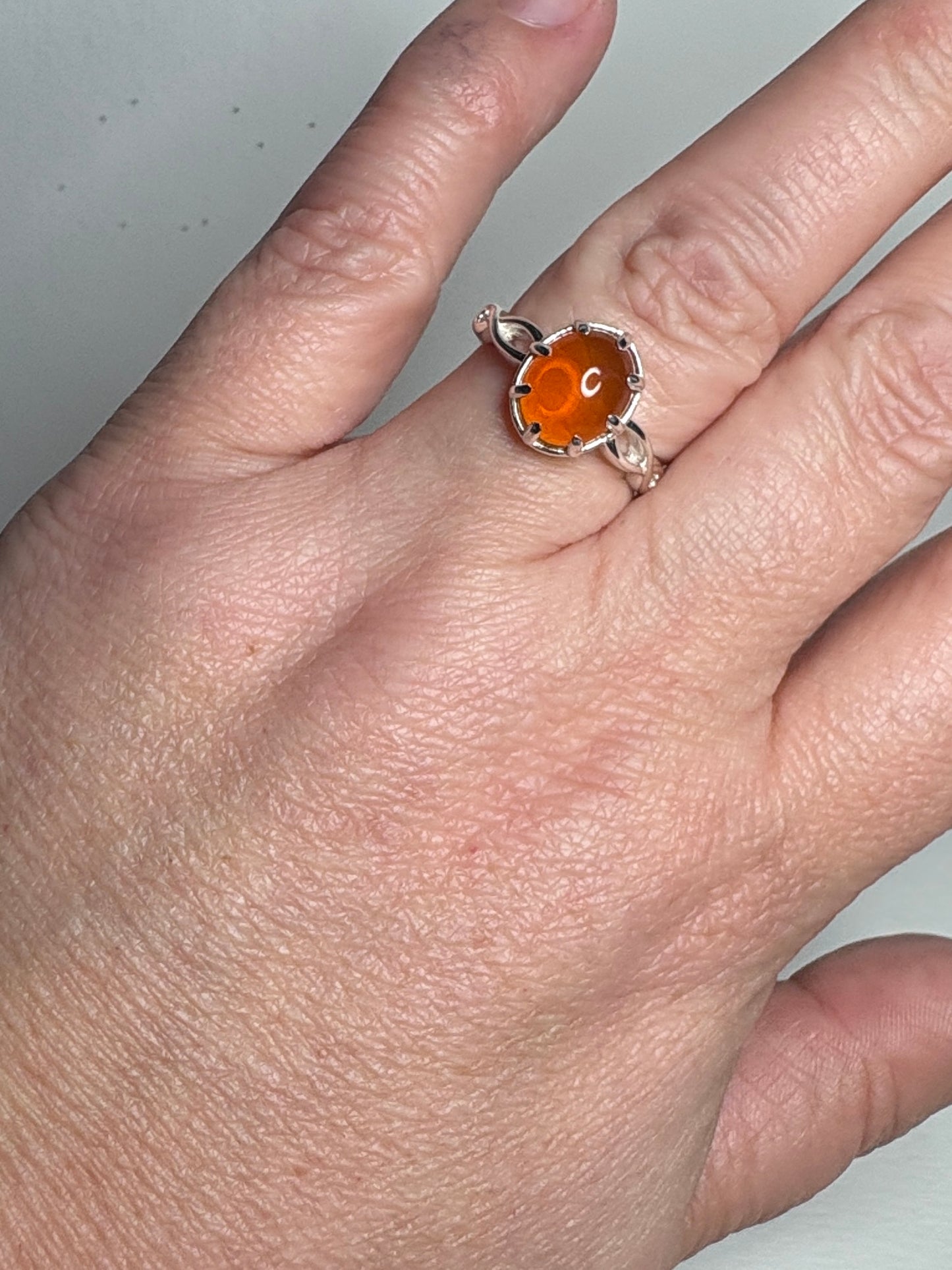 Oregon Fire Opal Cabochon Ring Sterling Silver size 7