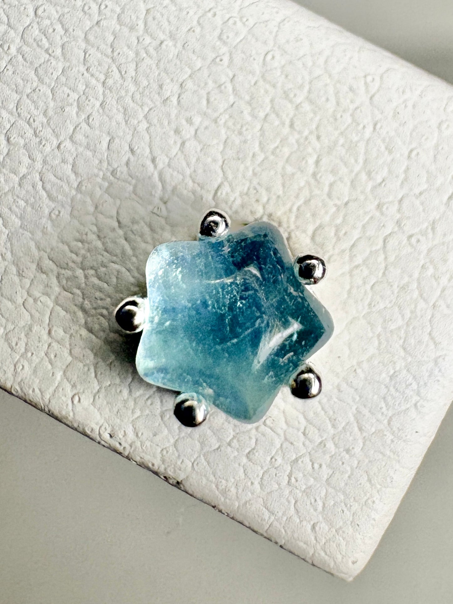 Aquamarine Cabochon Star Stud Earrings Sterling Silver 5mm