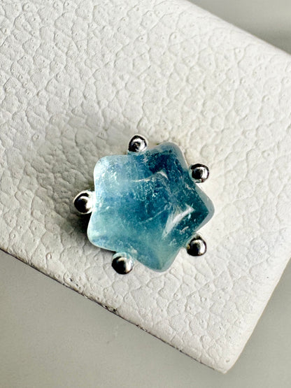 Aquamarine Cabochon Star Stud Earrings Sterling Silver 5mm
