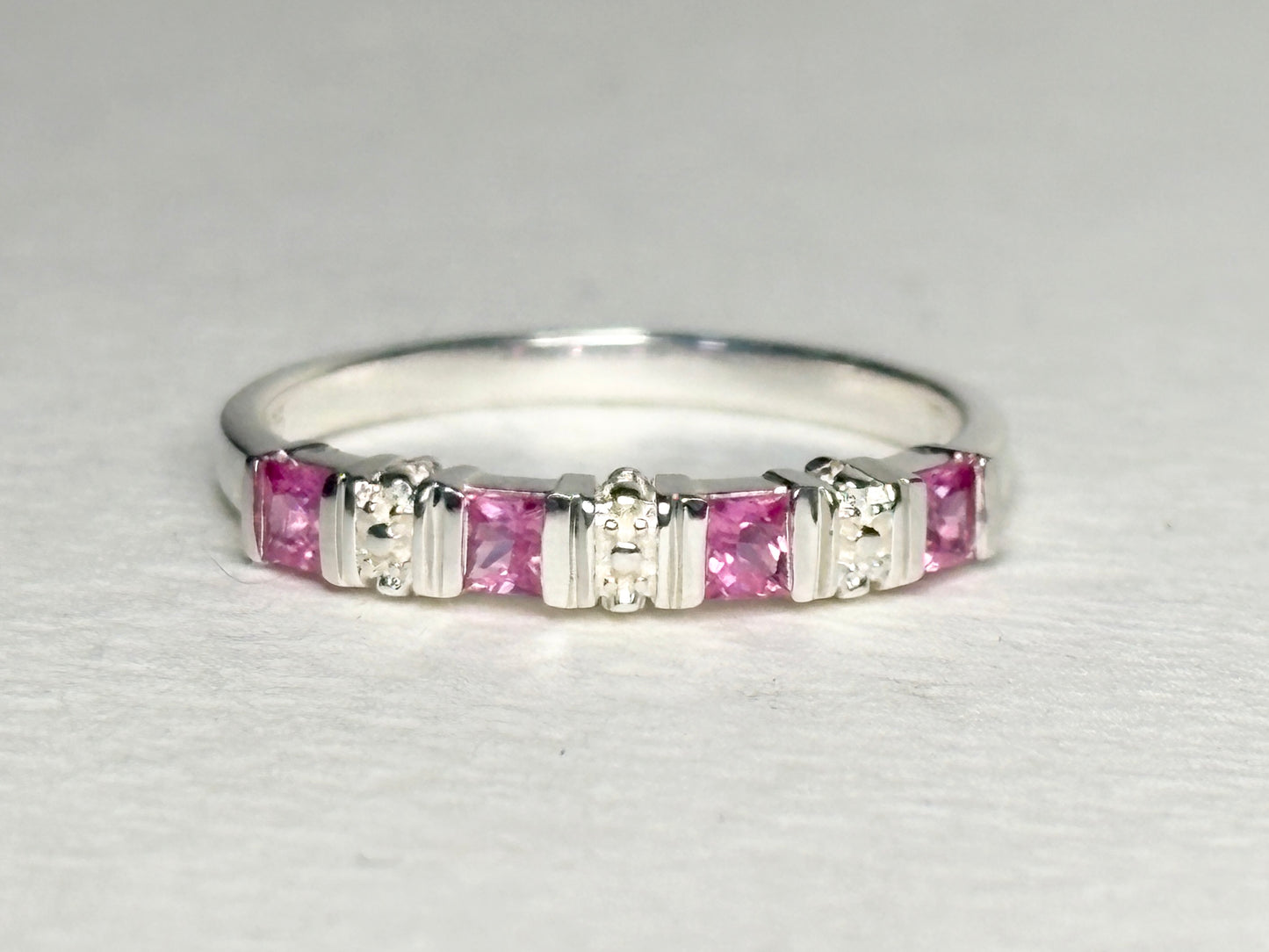 Pink Jedi Princess Cut Sapphire Stackable Band Ring Sterling Silver size 7