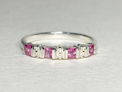 Pink Jedi Princess Cut Sapphire Stackable Band Ring Sterling Silver size 7