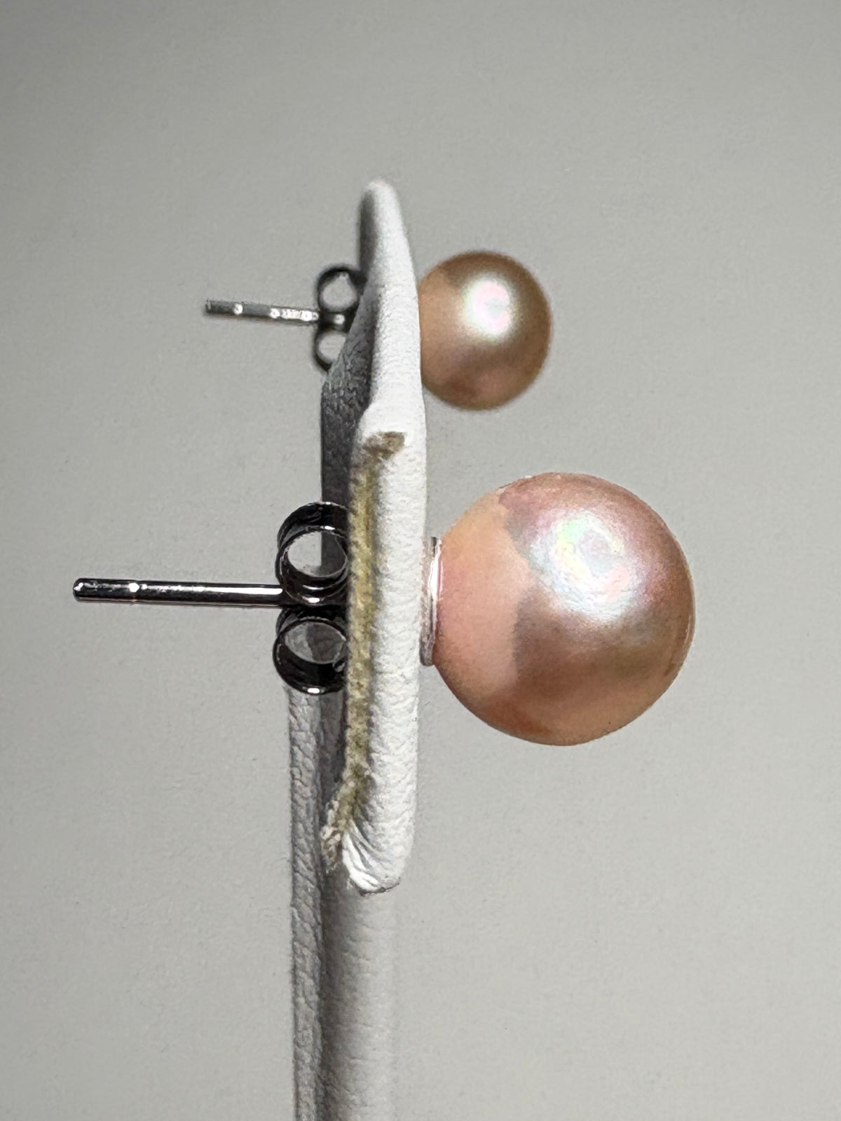 Pink Peach Naturally Colored Cultured Freshwater Pearl Stud Earrings in Sterling Silver 8.5mm