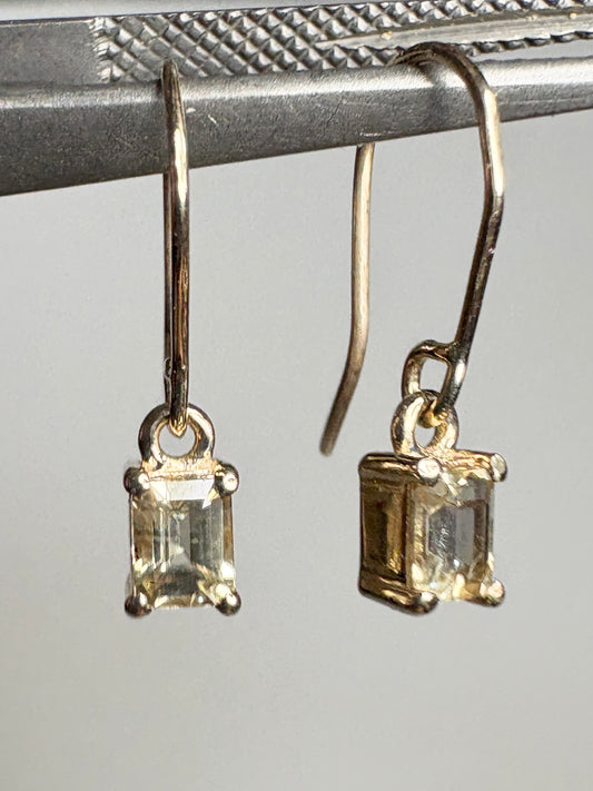 Yellow Untreated Montana Sapphire Dangle Drop Earrings Solid 9k Gold