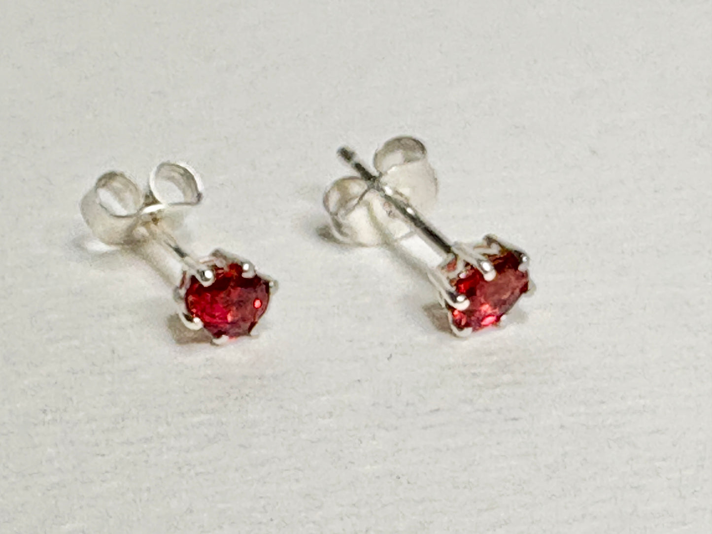 Natural Red Sapphire Stud Earrings Sterling Silver 4x3mm