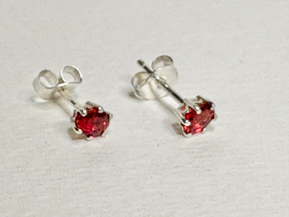Natural Red Sapphire Stud Earrings Sterling Silver 4x3mm