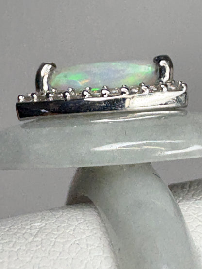 Type A Burmese Jadeite Jade Ethiopian Opal Trillion Halo Ring with Zircon size 7