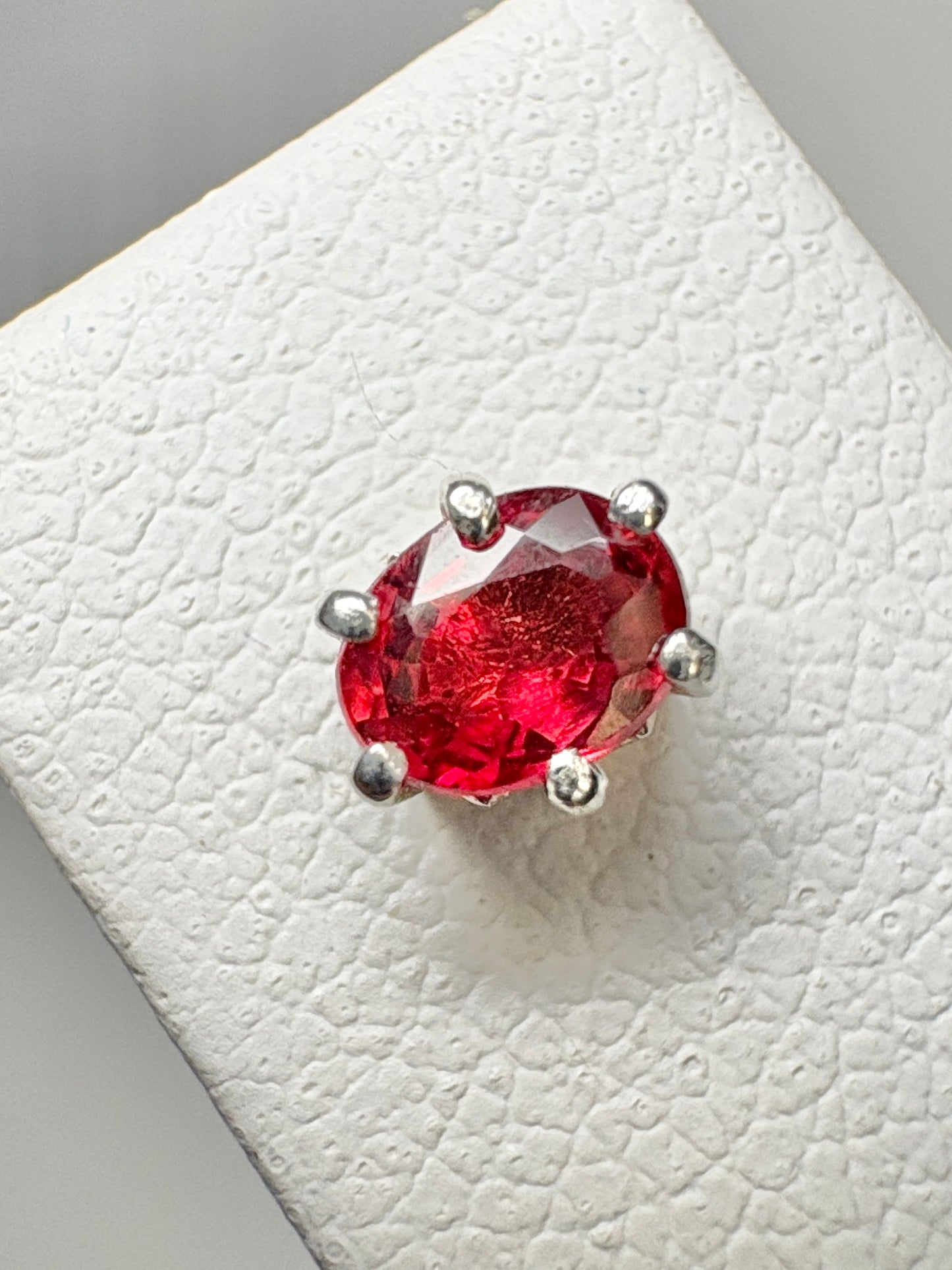 Natural Red Sapphire Stud Earrings Sterling Silver 4x3mm