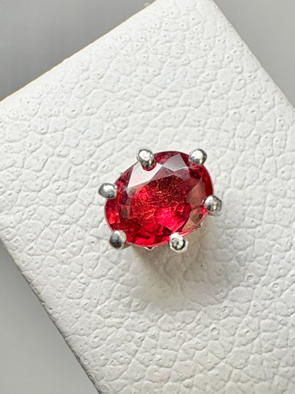 Natural Red Sapphire Stud Earrings Sterling Silver 4x3mm