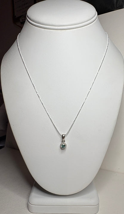 Brazilan Lagoon Tourmaline Beaded Solitaire Pendant Necklace Sterling Silver 4mm 18"