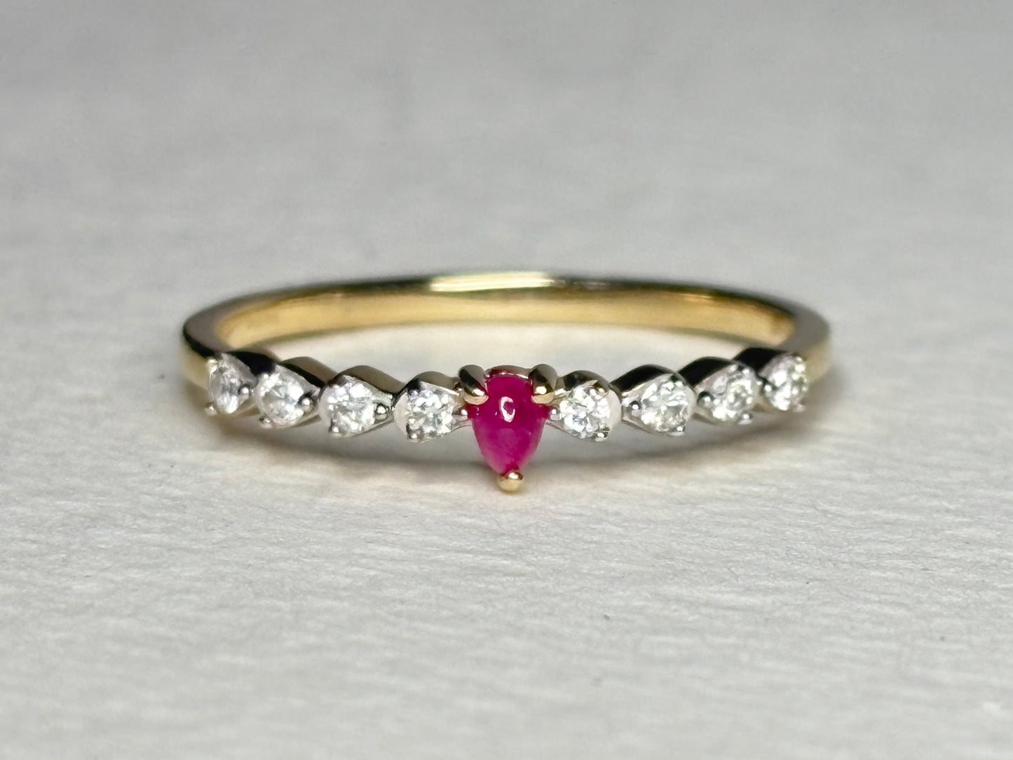 Greenland Ruby Tear and Diavik Canadian Diamond Ring 9k Gold size 7