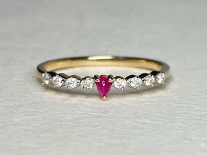 Greenland Ruby Tear and Diavik Canadian Diamond Ring 9k Gold size 7
