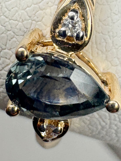 Pear Montana Sapphire Untreated Ring 9k Gold Size 9