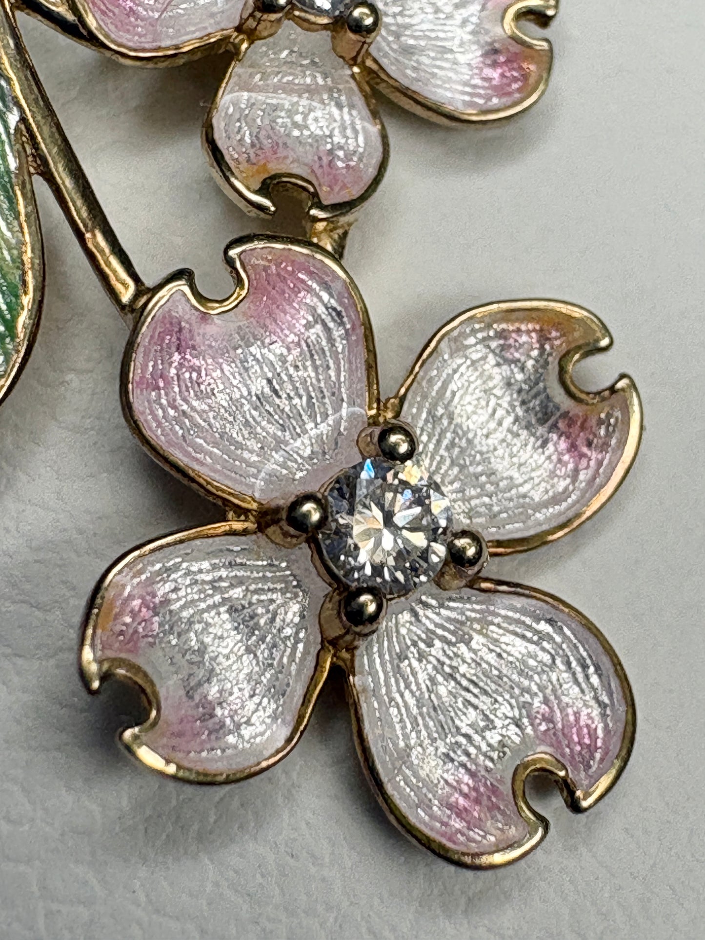 Silver.Gold Plated White Dogwood Pendant. -Diamond