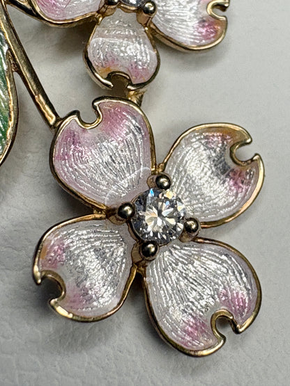Silver.Gold Plated White Dogwood Pendant. -Diamond