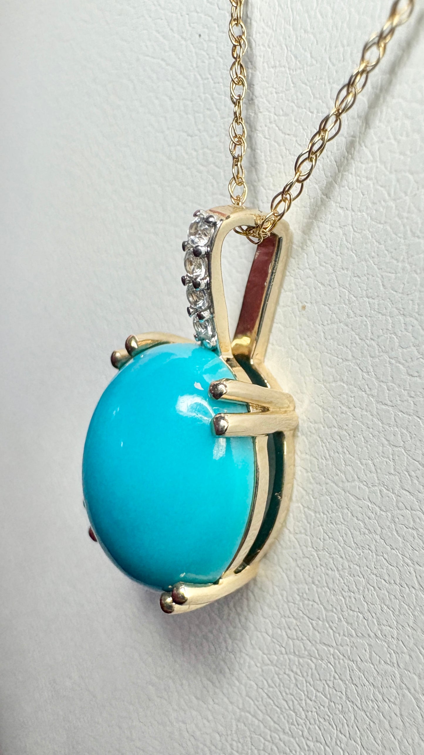 Sleeping Beauty Turquoise Pendant Necklace in 9k Gold with 10k Chain 18"