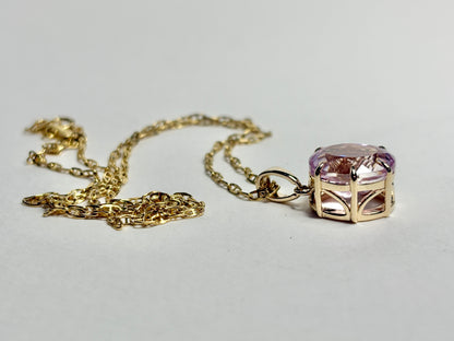 Kunzite Solitaire Pendant Necklace 9k Gold 18"