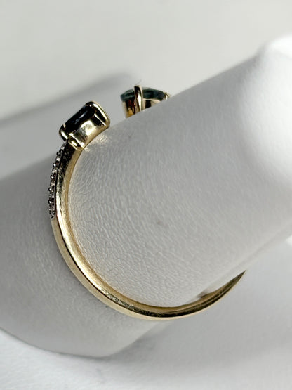 Sapphire and White Zircon Open Band Ring 9k Gold size 7