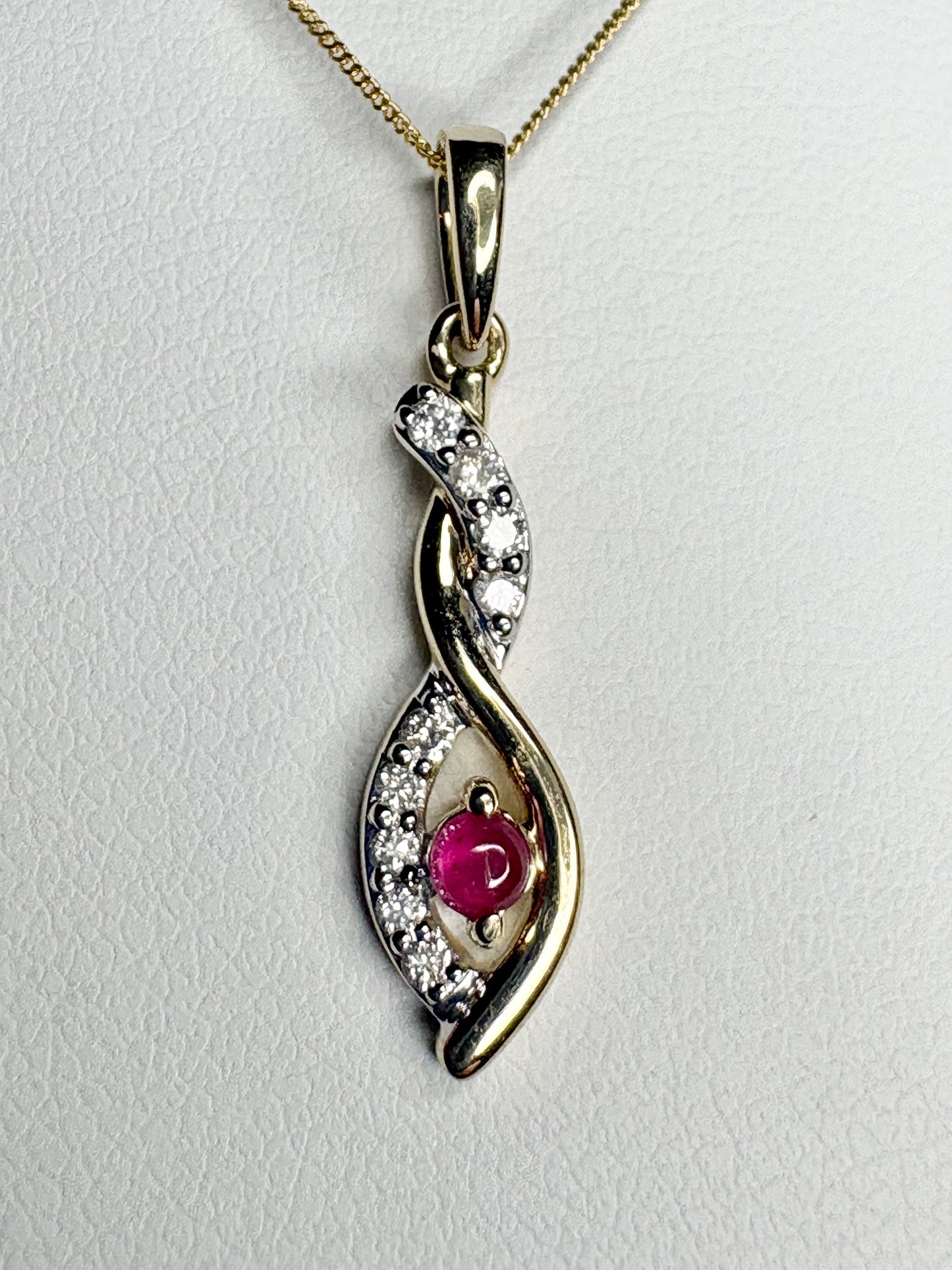 Greenland Ruby and Canadian Diavik Diamond Pendant Necklace Solid 9k Gold 18"