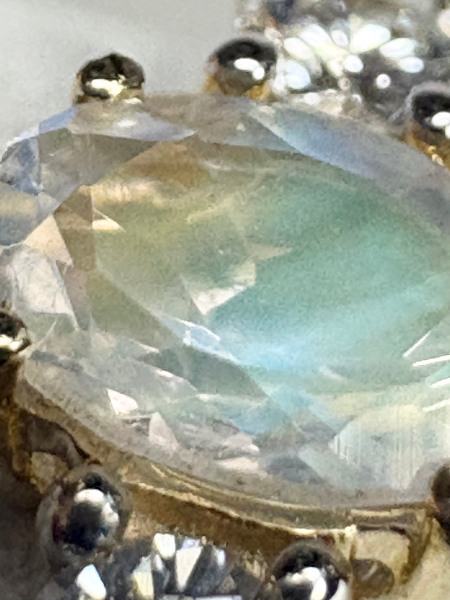 Fine Rainbow Moonstone and Diamond Ring 9k Gold size 8