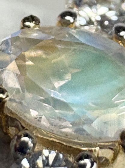 Fine Rainbow Moonstone and Diamond Ring 9k Gold size 8