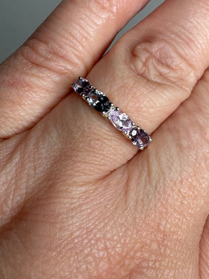 Multi Color Spinel Band Ring Sterling Silver size 7
