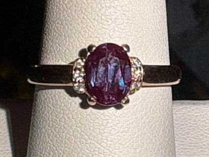 Russian Lab Grown Alexandrite Chrysoberyl and Diamond Ring Solid 10k Rose Gold size 8.75