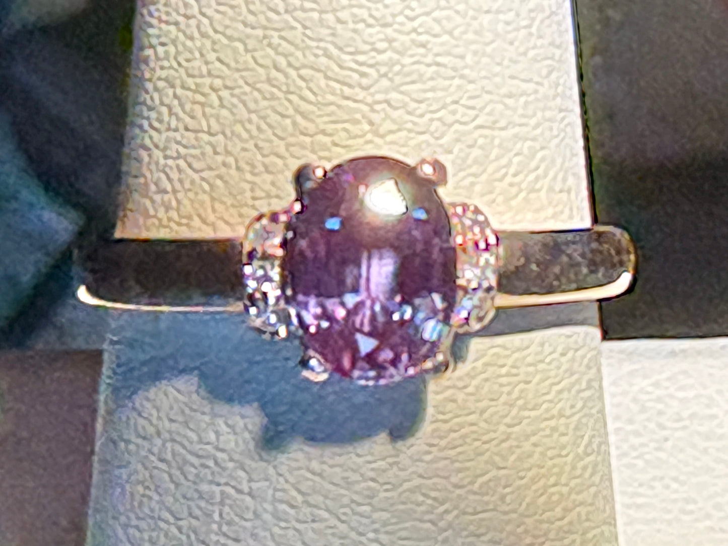 Russian Lab Grown Alexandrite Chrysoberyl and Diamond Ring Solid 10k Rose Gold size 8.75