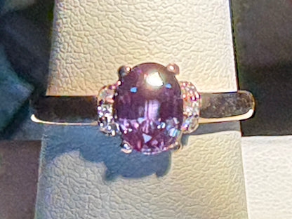 Russian Lab Grown Alexandrite Chrysoberyl and Diamond Ring Solid 10k Rose Gold size 8.75